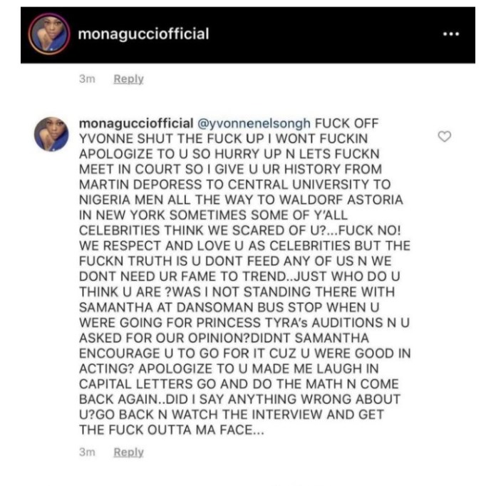 Mona Gucci blasts Yvonne Nelson