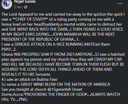 Prophet Nigel Gaisie speaks
