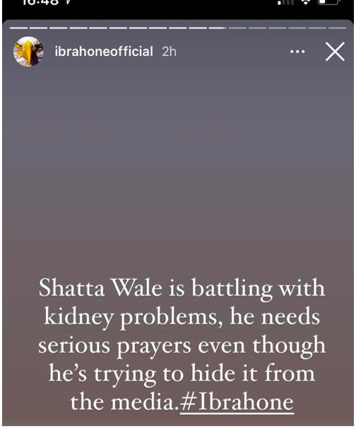 Shatta Wale is battling with kidney failure