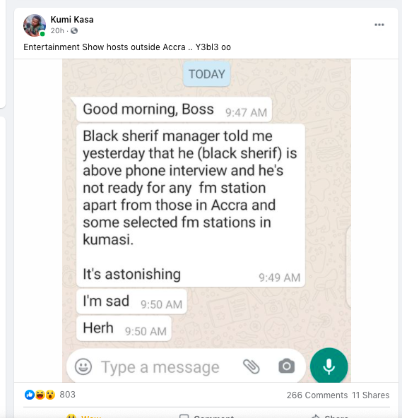 Black Sherif would only grant an interview to Accra radio stations’ – Manager reveals