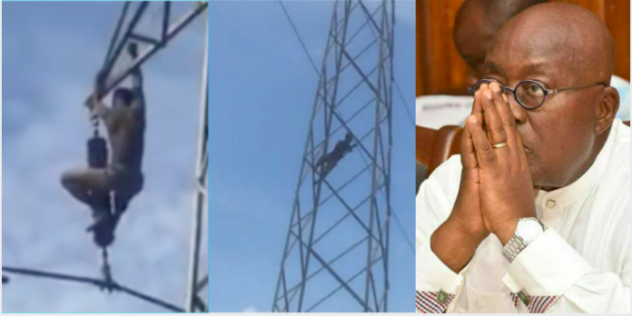 SAD: Man climbs high-tension pole at Kasoa to be electrocuted over Akufo Addo’s BAD governance  