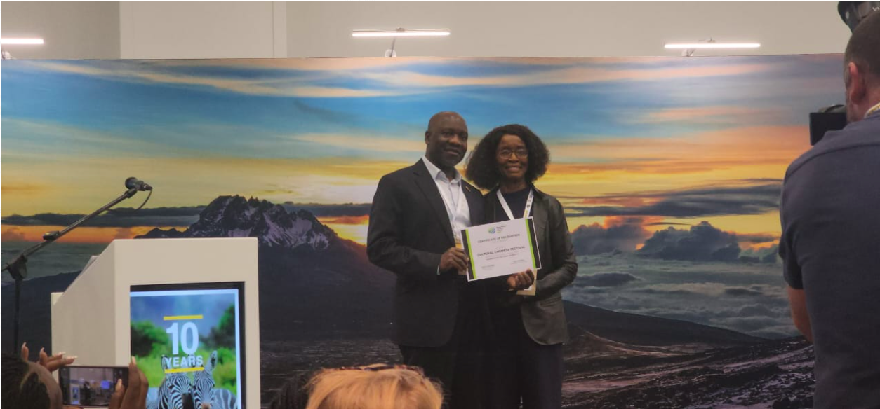 The Executive Chairman of the African Tourism Board accepted the Responsible Tourism Award on behalf of the Cultural Oneness Festival at WTM 2024.